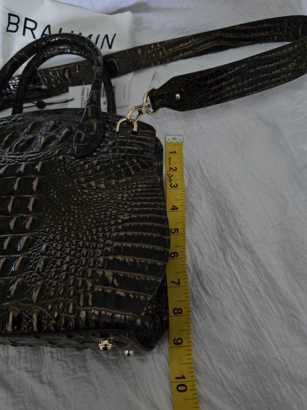 NWT Brahmin Rosetta Satchel Chocolate Melbourne Croc Embossed W/ Shoulder Strap - Picture 12 of 16